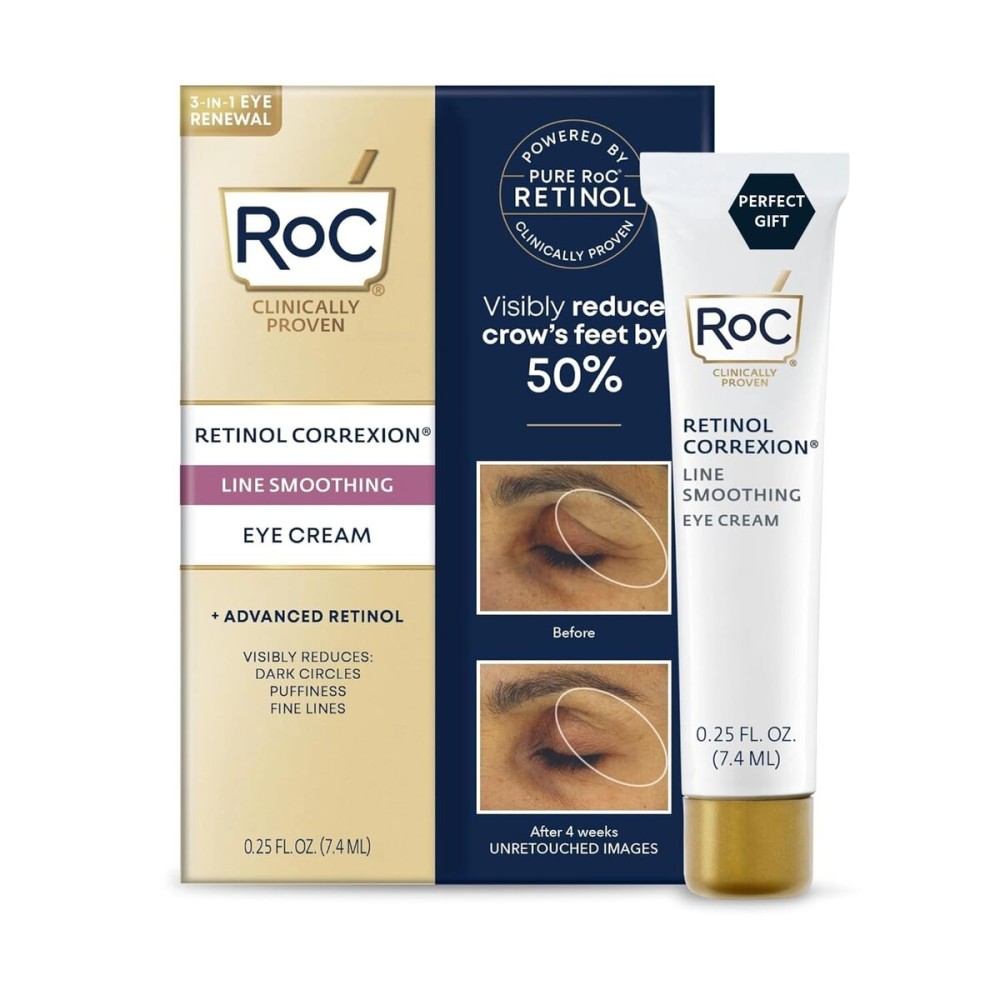 RoC Retinol Correxion Eye Cream Mini for Dark Circles & Puffiness, Daily Wrinkle Cream, Anti Aging Line Smoothing Skin Care Treatment, .25 Ounces