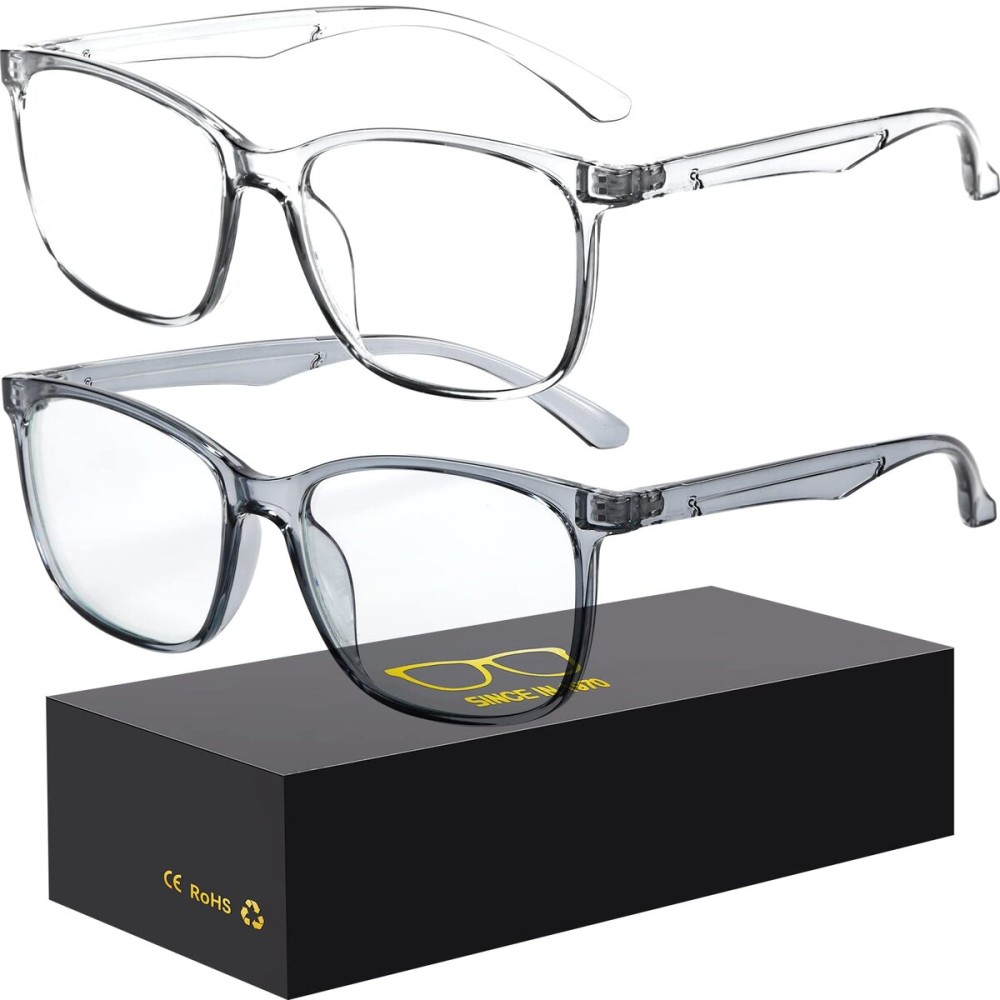Oilway Blue-Light Blocking Glasses Computer Reading/Gaming/TV/Phones Glasses Fashion Anti Eyestrain UV Glasses for Women MenA4 Gray + Transparent