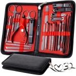 Manicure Set Pedicure Kit Womens Nail Clippers Set 32 in 1 Professional Grooming Care Tools Nail Kit Including Facial, Fingernails and Toenails Care with Travel Case Women (Wine-colored 32 in 1)