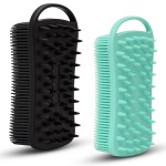 2 PC Silicone Body Scrubber, 2 in 1 Exfoliating Shower Bath Scrubber, Soft Silicone Loofah for Sensitive Skin, Shower Hair Scalp Massager, Easy to Clean, Lather Well (Black&Green)