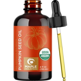 Maple Holistics Pumpkin Seed Oil Organic Certified - 100% Pure Organic Pumpkin Seed Oil for Hair and Anti Aging Face Oil - USDA Organic for Dry Hair and Volume - Virgin Cold Pressed & Unrefined (4oz)