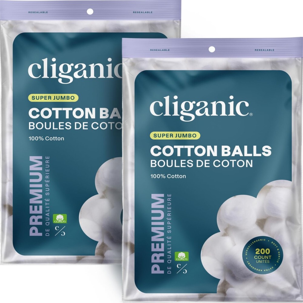 Cliganic Super Jumbo Cotton Balls (400 Count) - Hypoallergenic, Absorbent, Large Size, 100% Pure