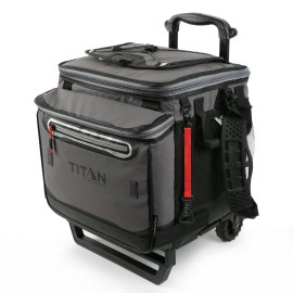 Titan by Arctic Zone Deep Freeze 60 (50+10) Can Wheeled Cooler - Collapsible Rolling Cooler with Wheels and All-Terrain Cart, Sharkskin Gray