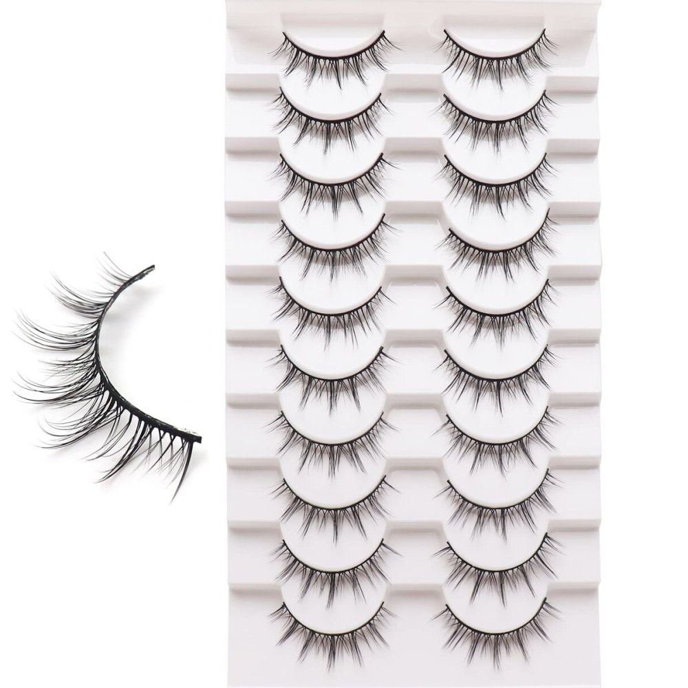 Losha Manga Lashes Fluffy Faux Mink Lashes Natural Look 10 Pairs Asian False Eyelashes Pack Look Like Individual Clusters (NO.393)