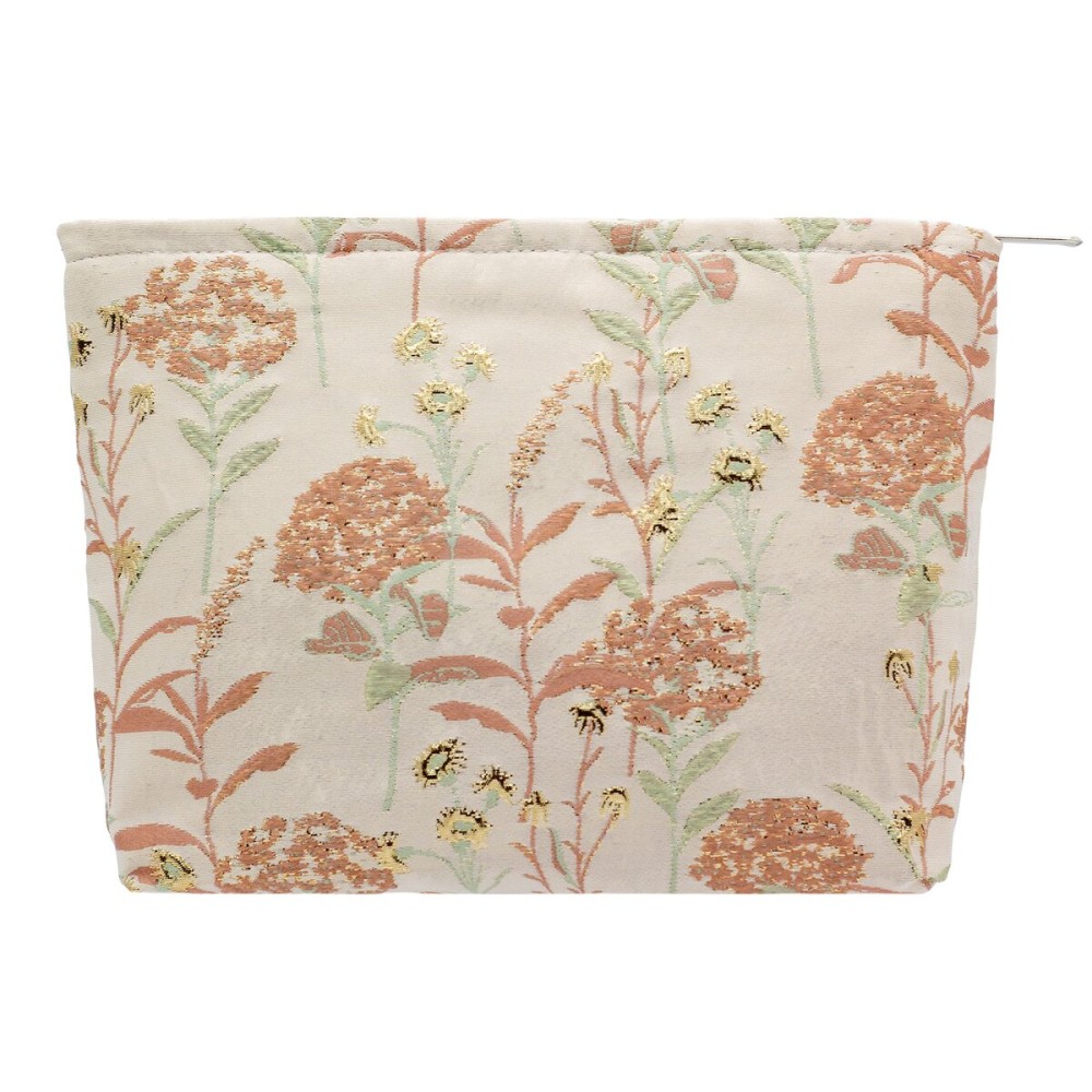 Makeup Bags for Purse Zipper Cosmetic Pouch Large Travel Canvas Make Up Organizer Tool Pouch for Women and Girls,Brocade Flower Pink