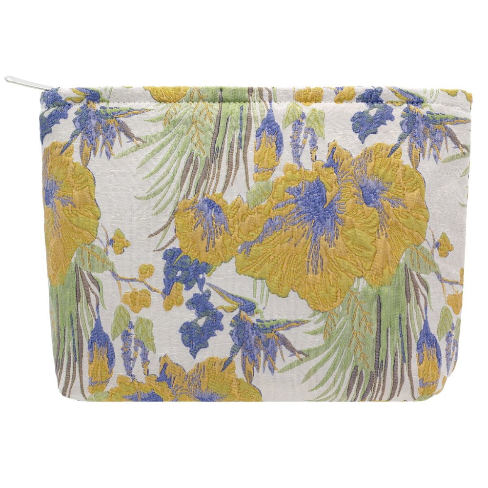 Makeup Bags for Purse Zipper Cosmetic Pouch Large Travel Canvas Make Up Organizer Tool Pouch for Women and Girls,Brocade Flower Yellow