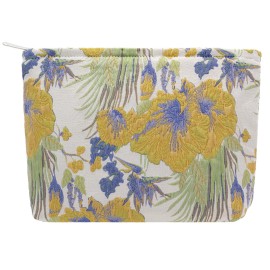 Makeup Bags for Purse Zipper Cosmetic Pouch Large Travel Canvas Make Up Organizer Tool Pouch for Women and Girls,Brocade Flower Yellow