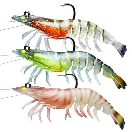 TRUSCEND Pre-Rigged Fishing Jigs, 1:50 Super Durable TPE Bass Fishing Lures, Well-Made Lifelike Soft Shrimp Swimbait, Weedless MarshSwamp Fishing Lure for Trout Crappie Walleye, Keep Separately!