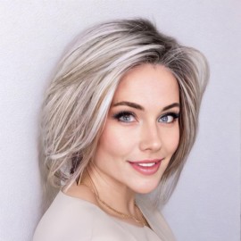XIUFAXIRUSI XIUFAXIRUSI Grey Short Bob Wigs for White Women Mixed Brown Bob Wig Ombre Silver Straight Bob Wig Heat Resistant Synthetic Hair Wig