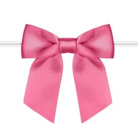 Rainbow Pana 120 Pack Twist Tie Bows for Treat Bags 3 Hot Pink Satin Ribbon Bows for Package Craft Gift Wrapping Decoration