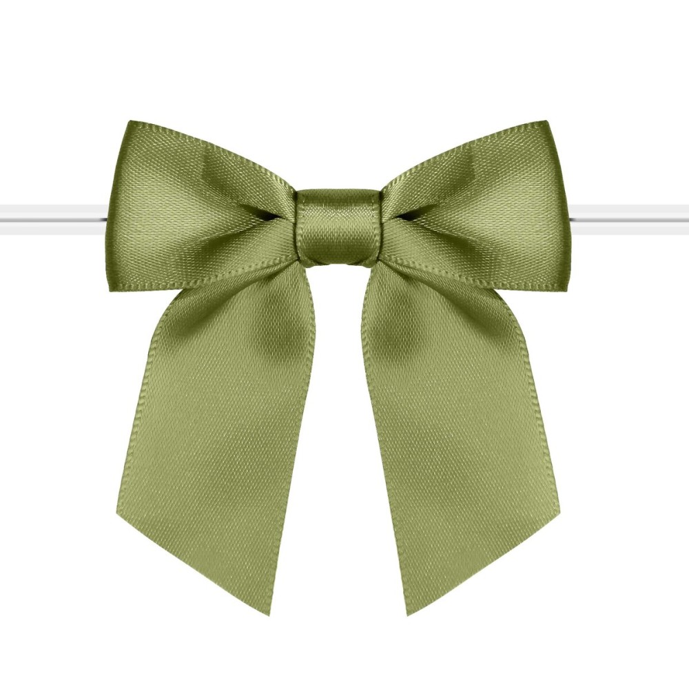 Rainbow Pana 60 Pack Twist Tie Bows for Treat Bags 3 Sage Green Satin Ribbon Bows for Package Craft Gift Wrapping Decoration, St Patricks Day