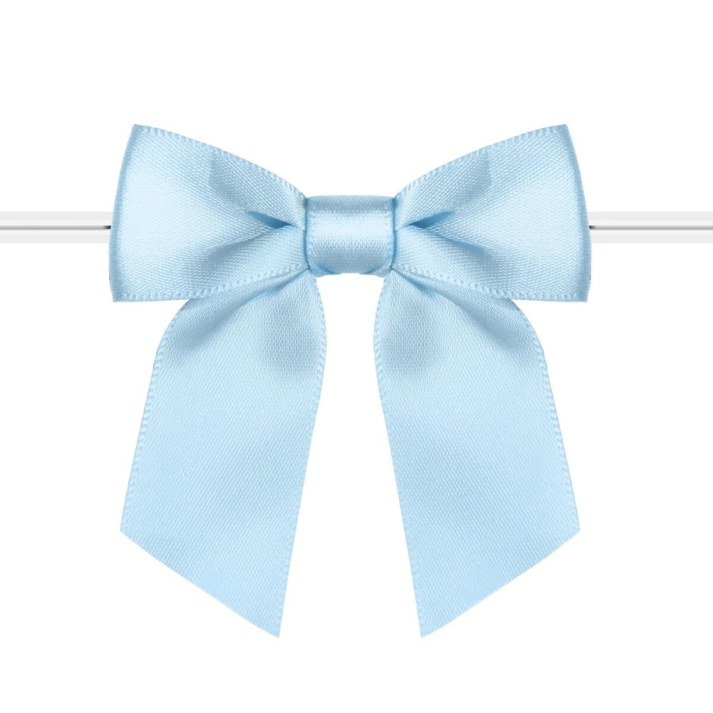 Rainbow Pana 60 Pack Twist Tie Bows for Treat Bags 3 Baby Blue Satin Ribbon Bows for Package Craft Gift Wrapping Decoration