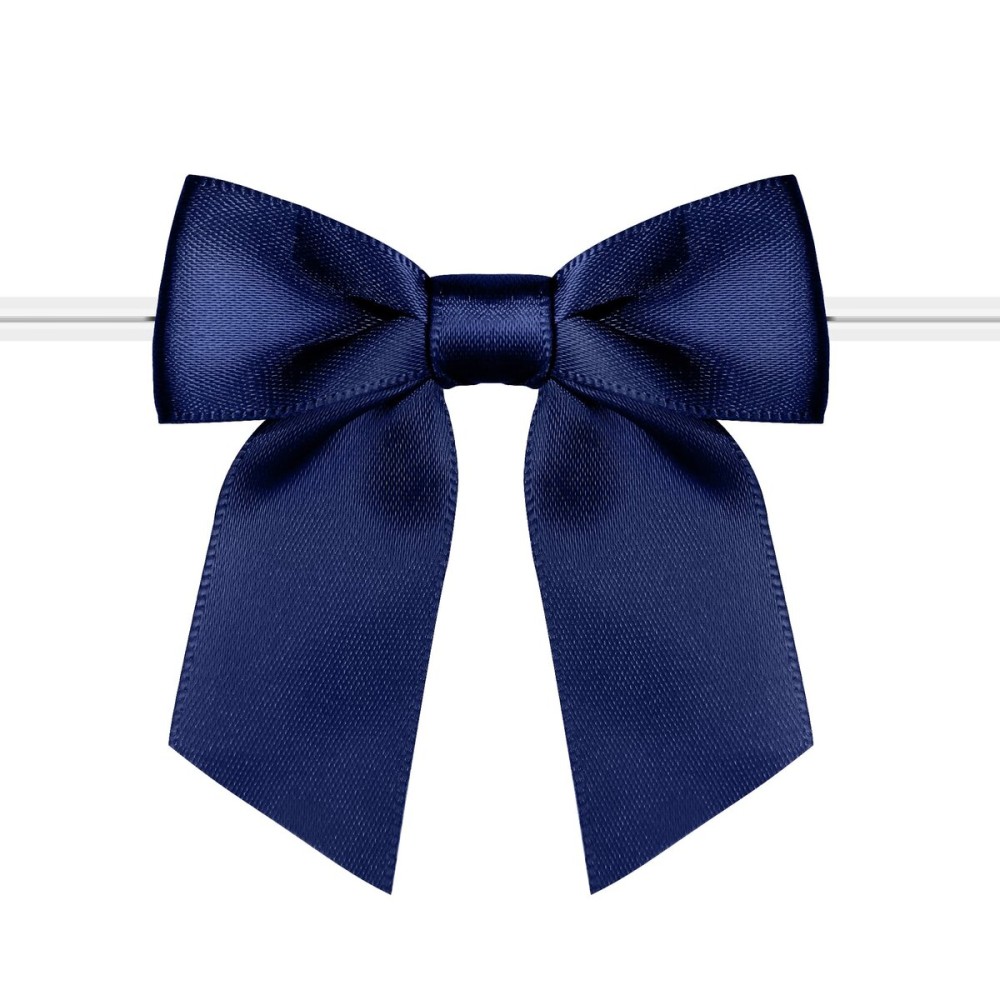 Rainbow Pana 60 Pack Twist Tie Bows for Treat Bags 3 Navy Blue Satin Ribbon Bows for Package Craft Gift Wrapping Decoration