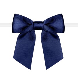 Rainbow Pana 60 Pack Twist Tie Bows for Treat Bags 3 Navy Blue Satin Ribbon Bows for Package Craft Gift Wrapping Decoration
