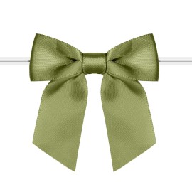 Rainbow Pana 120 Pack Twist Tie Bows for Treat Bags 3 Sage Green Satin Ribbon Bows for Package Craft Gift Wrapping Decoration, St Patricks Day