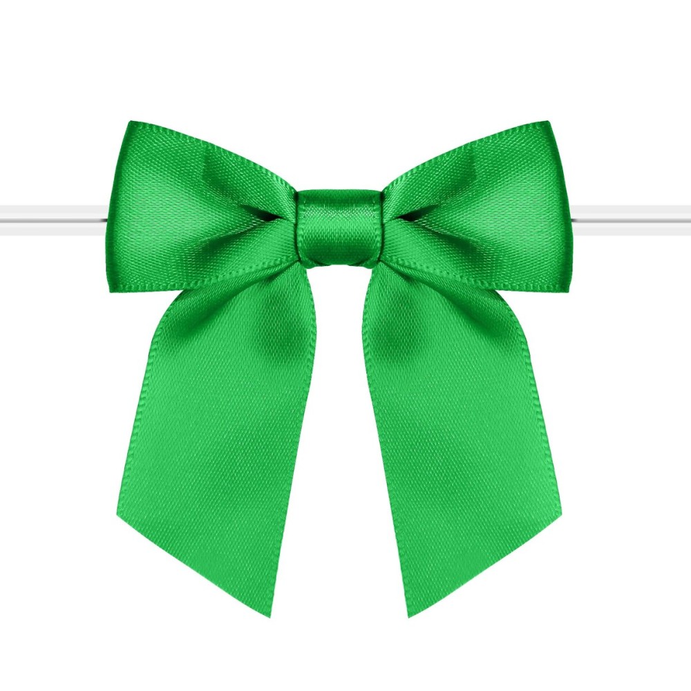 Rainbow Pana 60 Pack Twist Tie Bows for Treat Bags 3 Green Satin Ribbon Bows for Package Craft Gift Wrapping Decoration, St Patricks Day