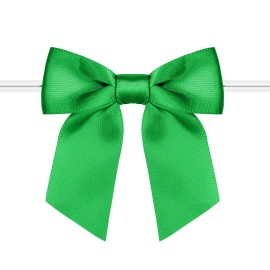 Rainbow Pana 60 Pack Twist Tie Bows for Treat Bags 3 Green Satin Ribbon Bows for Package Craft Gift Wrapping Decoration, St Patricks Day