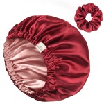 YANIBEST Adjustable Satin Bonnet Double Layer Hair Bonnet for Sleeping Bonnets for Women Hats Curly Natural Hair, Burgundy