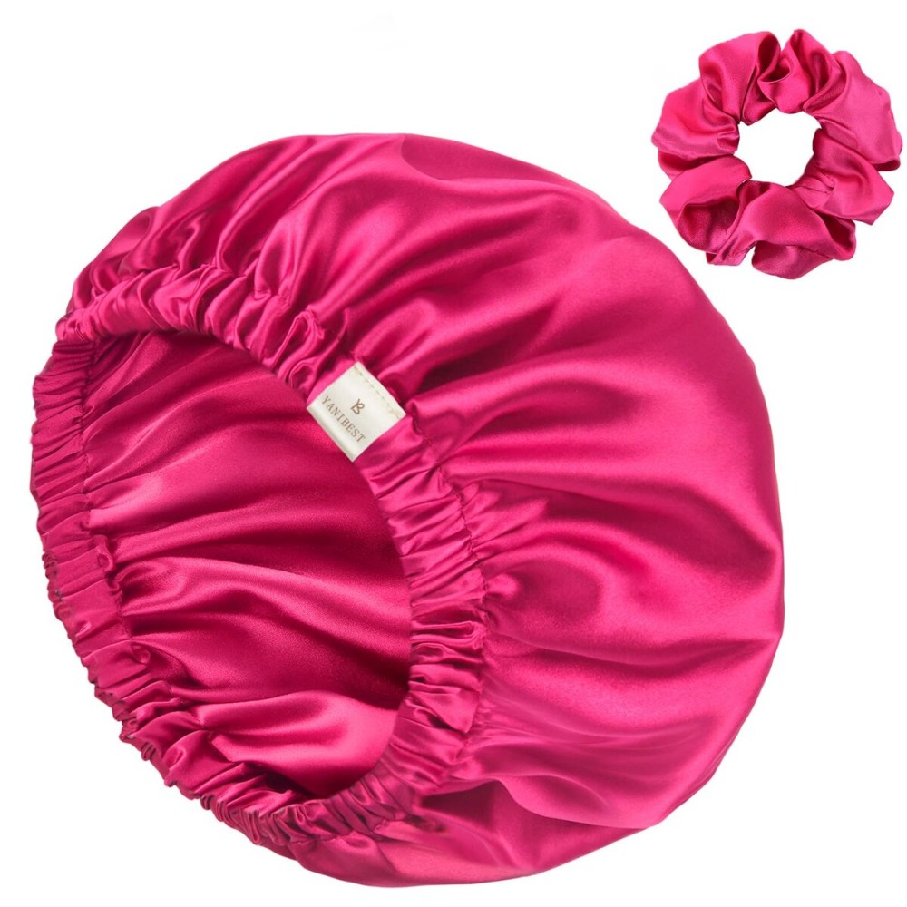 YANIBEST Adjustable Satin Bonnet Double Layer Hair Bonnet for Sleeping Bonnets for Women Hats Curly Natural Hair, Hot Pink