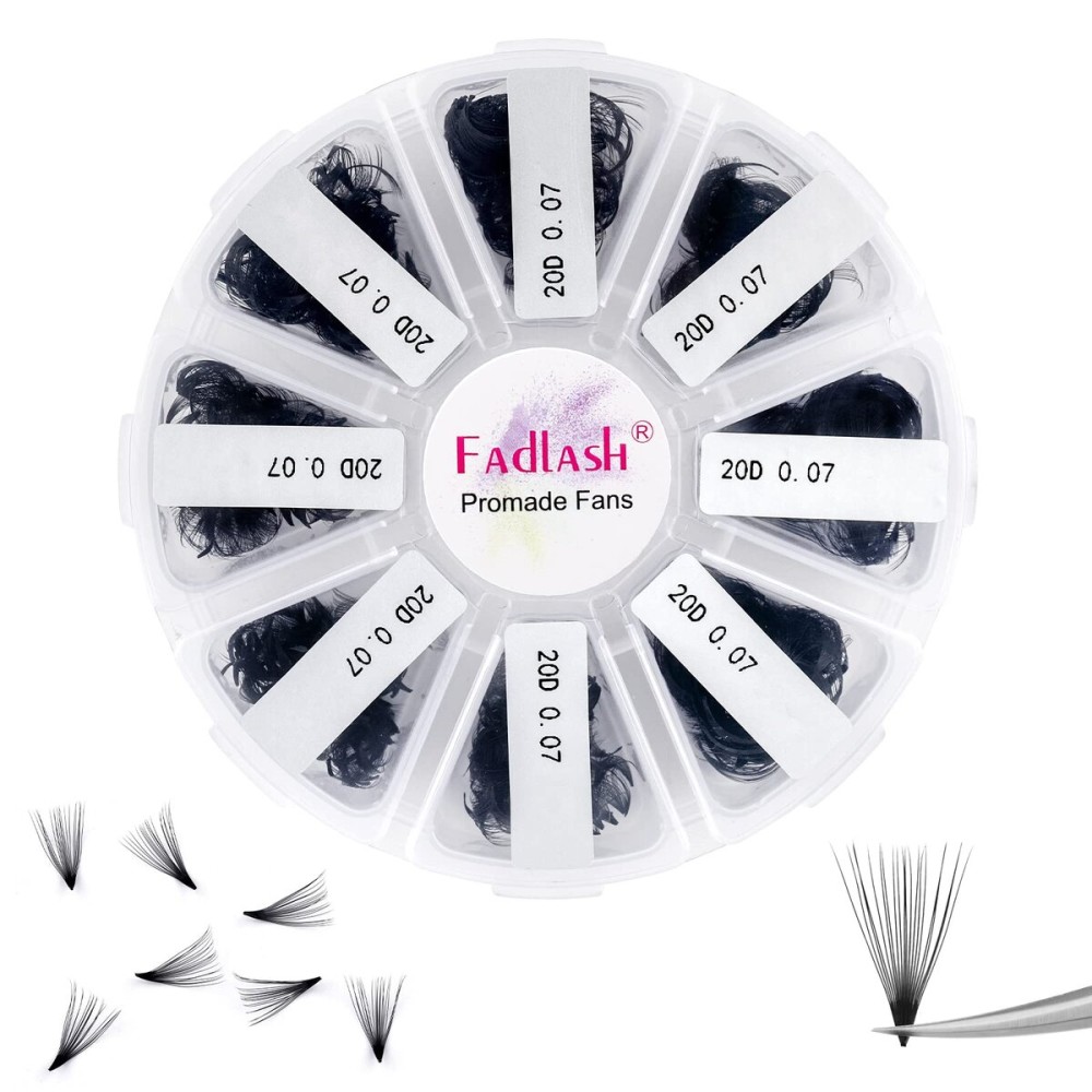 Lash Extension 20D 1000 Mixed Premade Fans Eyelash Extensions D Curl Promades Eyelash Volume Lash Extensions Loose Fans Pre Made Volume Lashes Pointed Base (20D-0.07D, 9-16mm)