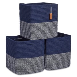 NaturalCozy Storage Cubes 11 Inch Cotton Rope Woven Baskets for Organizing, 3-Pack | Cube Storage Bin | Square Storage Baskets for Shelves Organizer, Classroom, Kids Toy Bins, Closet, Baby Nursery