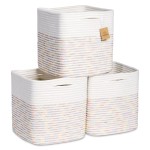 NaturalCozy Storage Cubes 11 Inch Cotton Rope Woven Baskets for Organizing, 3-Pack | Cube Storage Bin | Square Storage Baskets for Shelves Organizer, Classroom, Kids Toy Bins, Closet, Baby Nursery