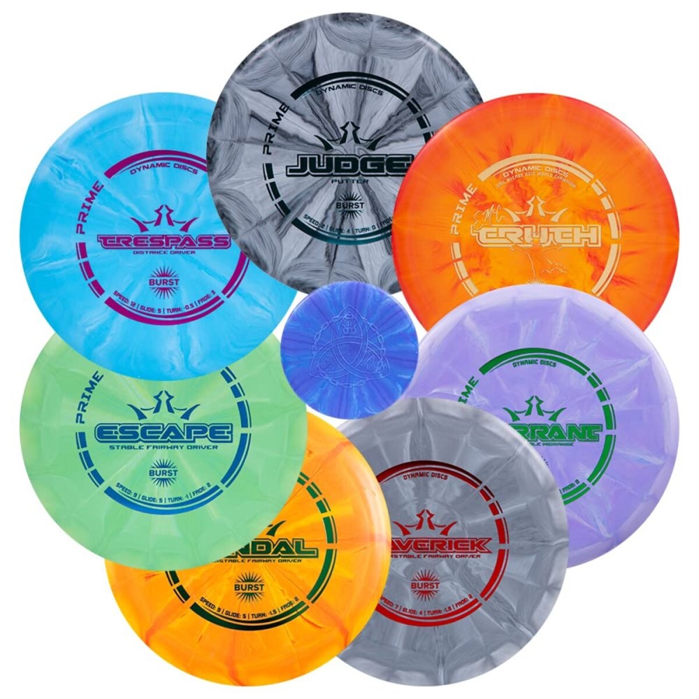 Dynamic Discs Prime Burst Disc Golf Set (7 Pack) | Includes Putter, 2X Midrange, 3X Fairway & Driver + Mini Marker | Disc Golf Accessories for Beginners | 170-176g | Beginner Pack for Amateurs