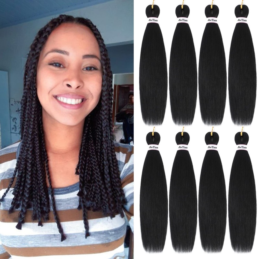 Liang Dian Pre Stretched Braiding Hair Ombre 16 Inch 8 Packs Synthetic Crochet Braids Hot Water Setting Professional Soft Yaki Texture Synthetic Hair Extensions(16 Inch 1B)