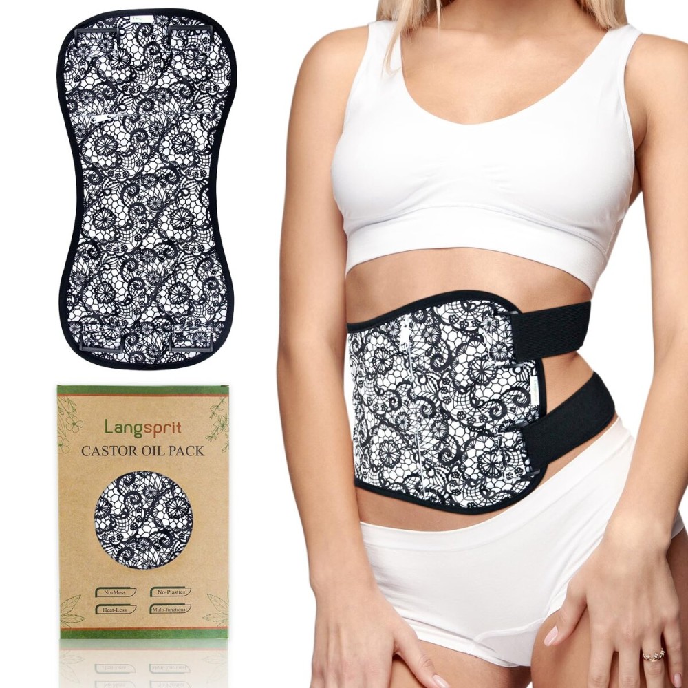 Langsprit Castor Oil Pack Castor Oil Pack Wrap, Organic Castor Oil Packs for Liver Detox, Inflammation, Reusable Castor Oil Pack Compress Castor Oil Packs kit Black Lace L