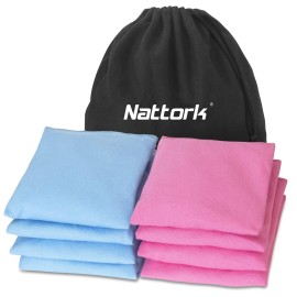 Nattork Cornhole Bags Set of 8 - Premium Corn Hole Bean Bags for Tossing - All Weather Resistant 8 Duck Cloth Double Stiched Corn Hole Bags and Tote Bags - Regulation Size (Blue & Pink)