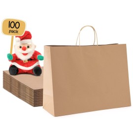 METRONIC Large Paper Bags With Handles 16x6x12 100pc, Shopping Gift Bags Bulk for Small Business, Groceries, Merchandise (Brown)
