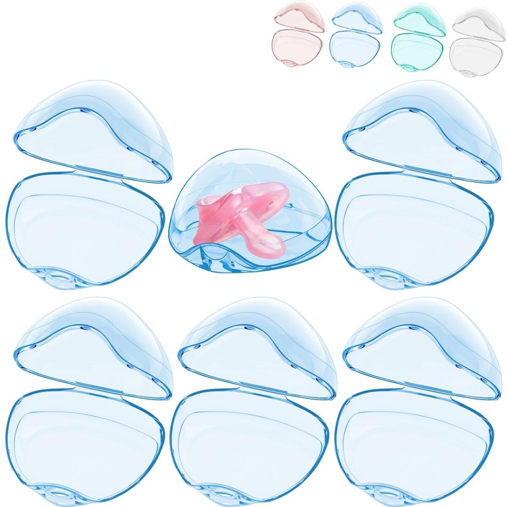 Smlpuame Pacifier Case,6 Pack BPA Free Pacifier Holder Case,Transparent Container Box for Baby BinkyNot Included),Essential Pacifier Accessories,Alway Keep Paci Clean,Easy to Clean(Blue)