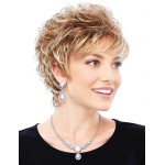TISHINING Short Mixed Blonde Pixie Cut Wigs for White Women Wavy Layered Blonde Mixed Auburn Shaggy Synthetic Hair Replacement Wig with Bangs