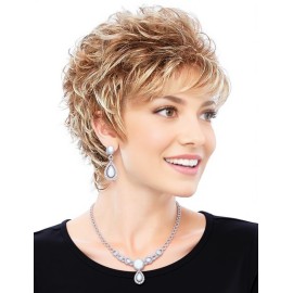TISHINING Short Mixed Blonde Pixie Cut Wigs for White Women Wavy Layered Blonde Mixed Auburn Shaggy Synthetic Hair Replacement Wig with Bangs