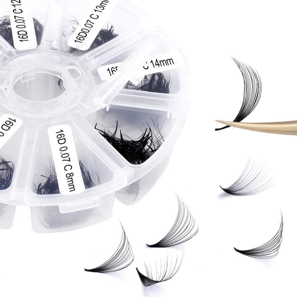 Premade Fans Short Stem 500 PCS 16D Eyelash Extensions 0.07mm C/D Curl 13-20mm Mixed WENDY LASHES Russian Volume Pre-made Lash Extension (500PCS-16D-0.07-C, 13-20mm mixed)