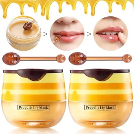 2 Pcs Bee Lip Balm Honey Pot, Honey Lip Mask Propolis Moisturizing Hydrating Prevention Dry and Cracked Lip Scrubs Exfoliator (2 Honey)