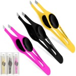Professional Eyebrow Tweezers Slanted Tip Stainless Steel 2,3xPcs Set, Non-Slip Grip Slant Tip Tweezers for Facial Hair, Plucking Removing Ingrown Hairs, Tweezer for Women Men (Black&Pink&Yellow)