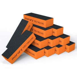 Morary 12-Pack Nail Buffer Block for Natural Nails 100/180/240 Grit 3 Sided (Orange Black)