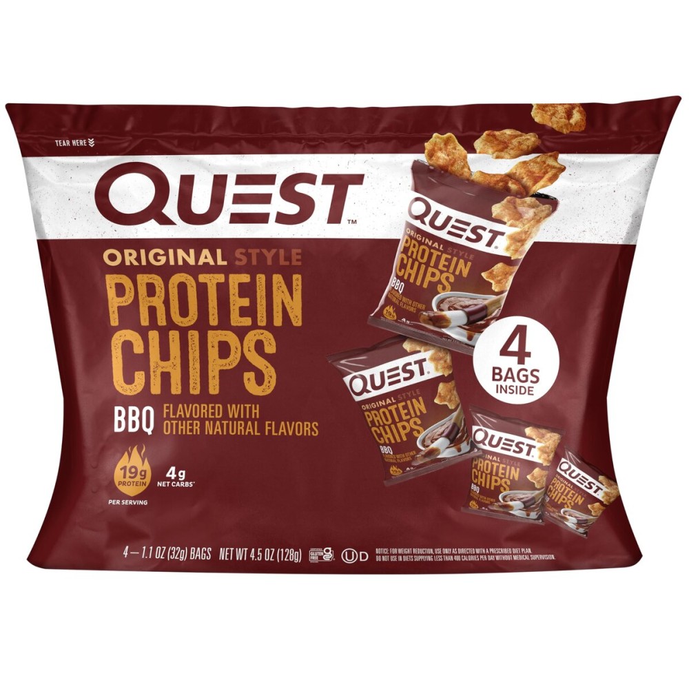 Quest Nutrition BBQ Protein Chips, 19g Protein, 4g Net Carb, Low Carb, Gluten Free, 1.1 oz, 4 count