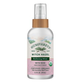 Humphreys Witch Hazel Refining Toner Mist Spray | Pore-Refining Facial Toner | USDA Organic| Soothing Rose Water | Travel Size 3.3 Fl Oz | Vegan & Cruelty-Free | for All Skin Types