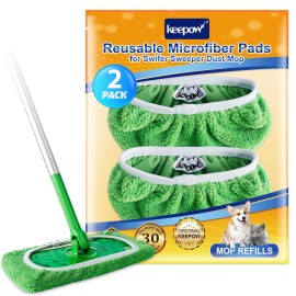 KEEPOW Reusable Microfiber Mop Pads for Swiffer Sweeper Mop, Washable Wet Pad Refills for Wet & Dry Use, Microfiber Dry Sweeping Cloths for Hardwood Floor Cleaning, 2 Pack (Mop is Not Included)