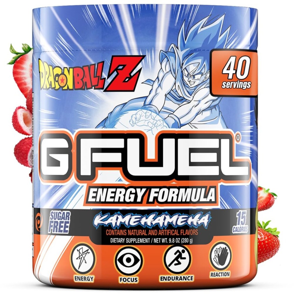 G Fuel Dragon Ball Z Energy Drink Powder, Pre Workout Caffeine Mix for Gaming, Sugar Free Focus Amino, Vitamin + Antioxidants, 9.8oz (Strawberry Lychee, 40 Servings)