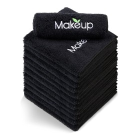 Orighty Makeup Remover Wash Cloths - Super Soft & Quick Dry Microfiber Face Towel, Absorbent Washcloths for Cleansing, Fingertip Face Towels for Makeup Removal, 13 x 13 inch, Pack of 12, Black