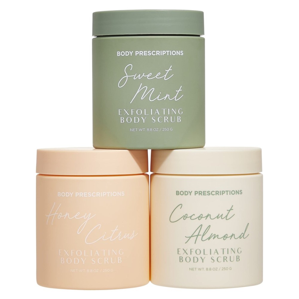 Body Prescriptions Exfoliating Body Scrub - Body Cleanser for Nourished, Ultra-Smooth Skin, Honey Citrus, Coconut Almond, and Sweet Mint