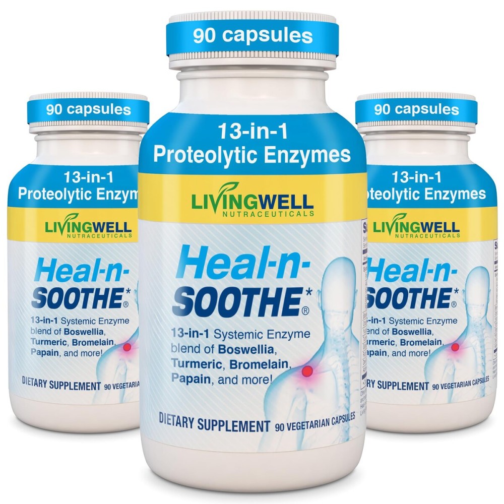 HEAL-N-SOOTHE Joint Supplement - Proteolytic Enzymes Formula with Bromelain, Papain, Boswellia, Turmeric & Ginger - Joint Mobility, Muscle Flexibility, Healthy Circulation Wellness - 90 Count (3 Pack)