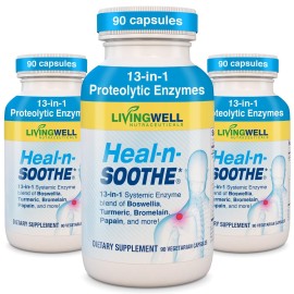 HEAL-N-SOOTHE Joint Supplement - Proteolytic Enzymes Formula with Bromelain, Papain, Boswellia, Turmeric & Ginger - Joint Mobility, Muscle Flexibility, Healthy Circulation Wellness - 90 Count (3 Pack)