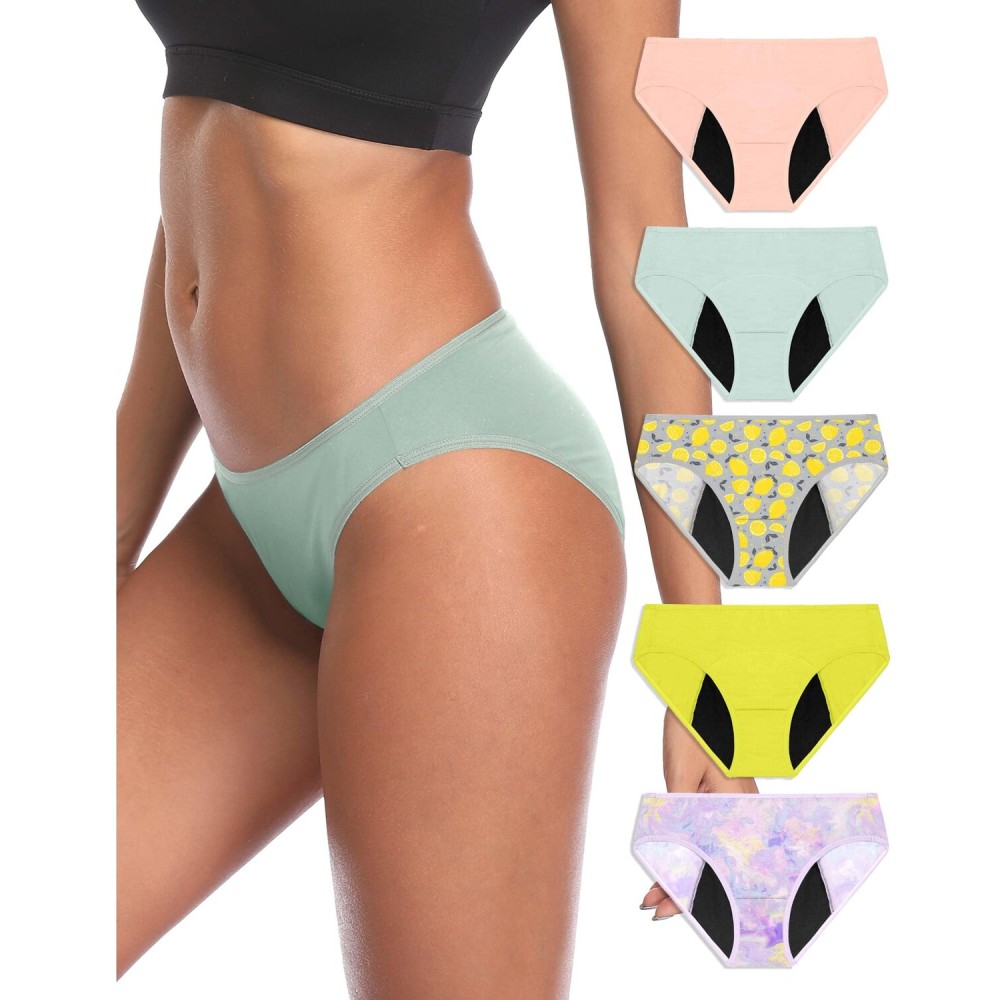 Neione Period Underwear for Women Plus Size, Leakproof Menstrual Panties High Cut Cheeky Bikini Briefs, Soft Stretch Postpartum Comfort 5 Pack Romance XX-Large