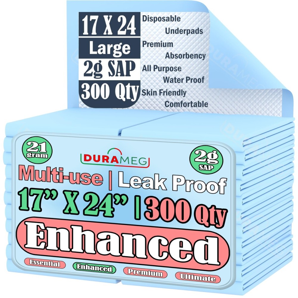 Chucks Disposable Underpads 17x24 - 300 Pads Incontinence Chux Pads Absorbent Fluff Protective for Babies, Kids, Adults & Elderly