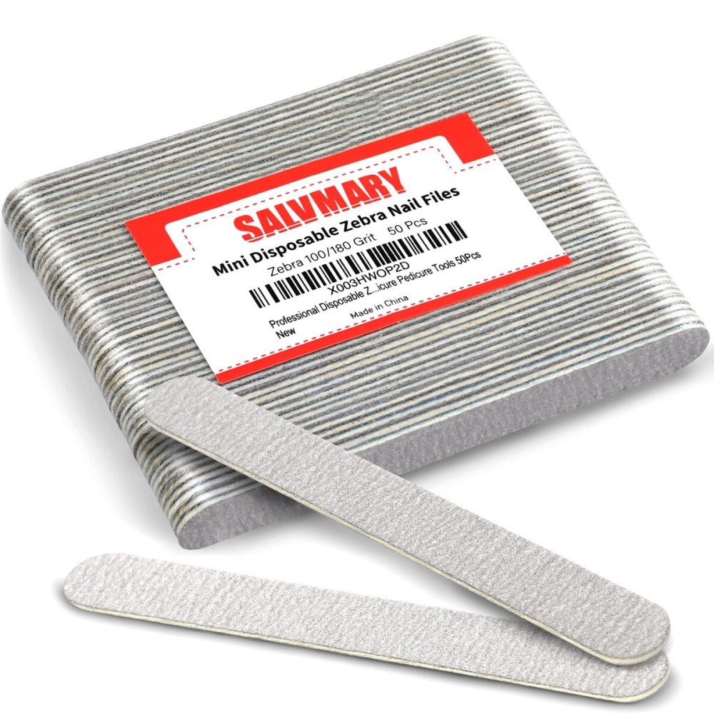 Professional Disposable Zebra Nail Files 100/180 Grit 5 Double Sided Emery Board Manicure Pedicure Tools 50Pcs