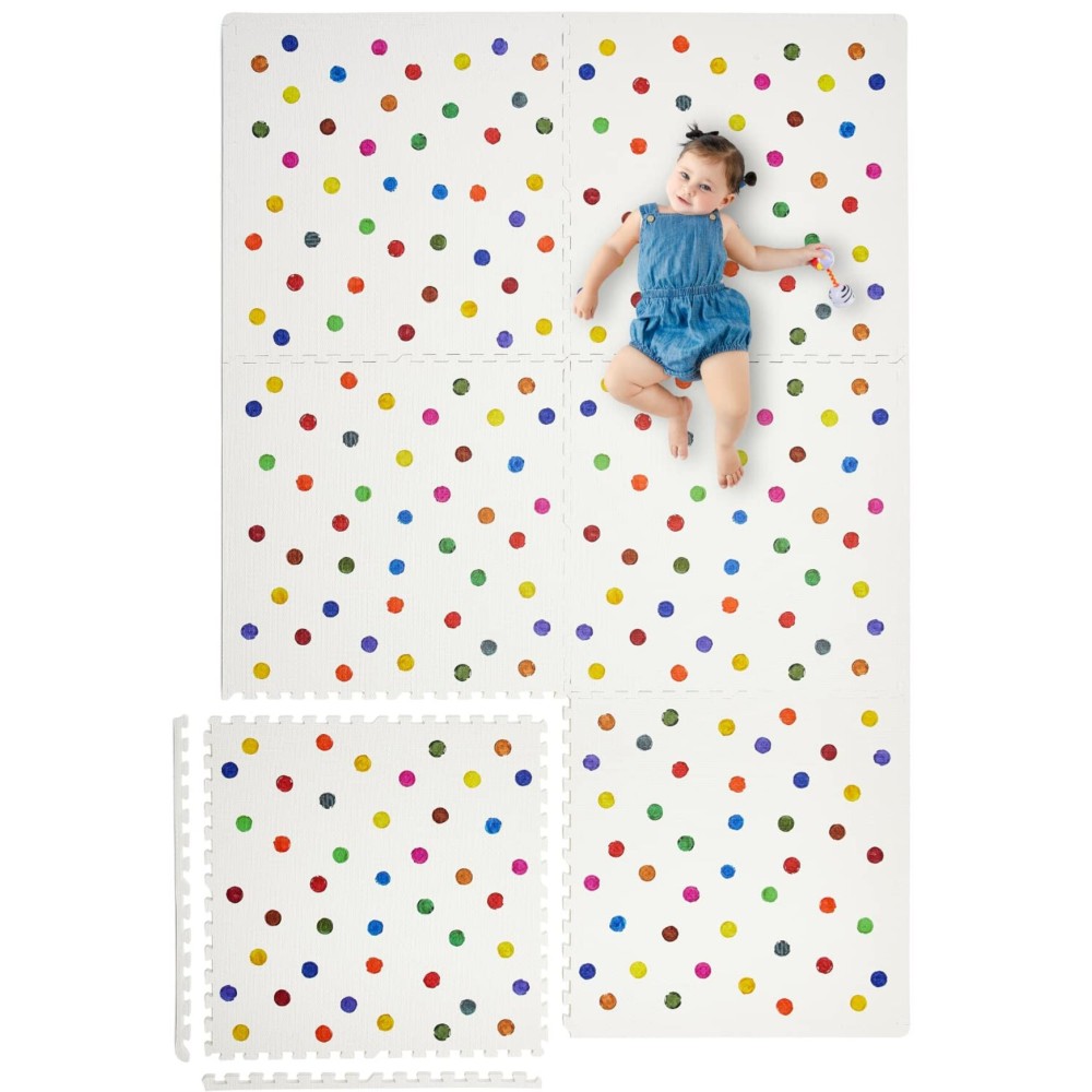Yay Mats Stylish Extra Large Baby Play Mat. Soft, Thick, Non-Toxic Foam Covers 6 ft x 4 ft. Expandable Tiles with Edges Infants and Kids Playmat Tummy Time Mat (Cassia Polka Dot)